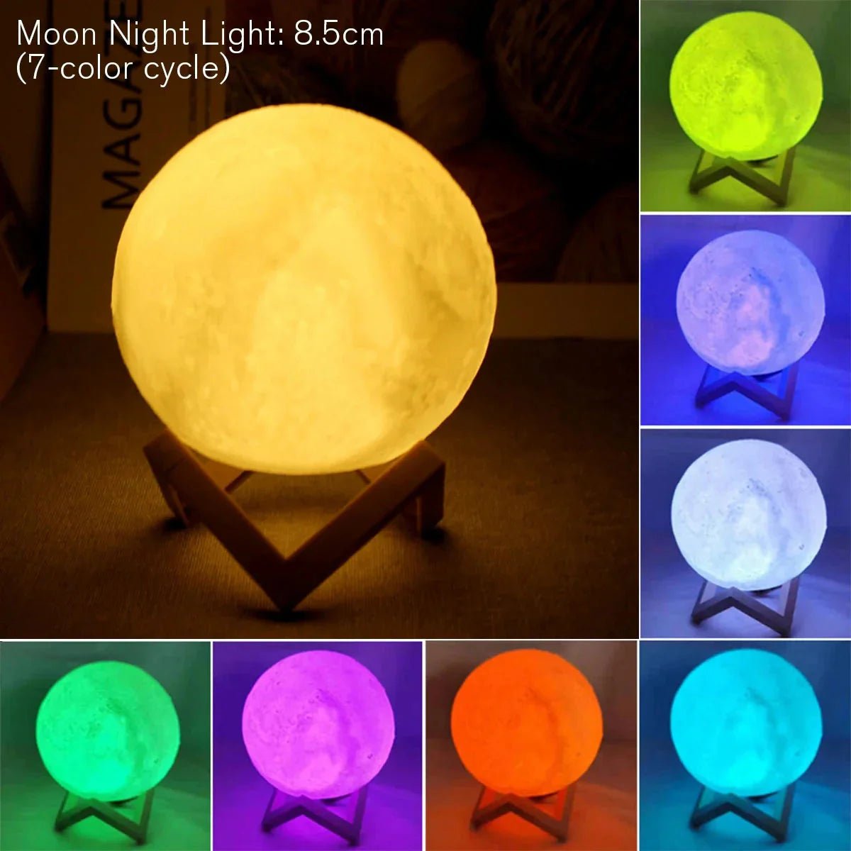 D5 Starry Moon Lamp 8Cm - LED Night Light with Stand, Perfect for Bedroom Decor and Gifts - UniHaven, USA