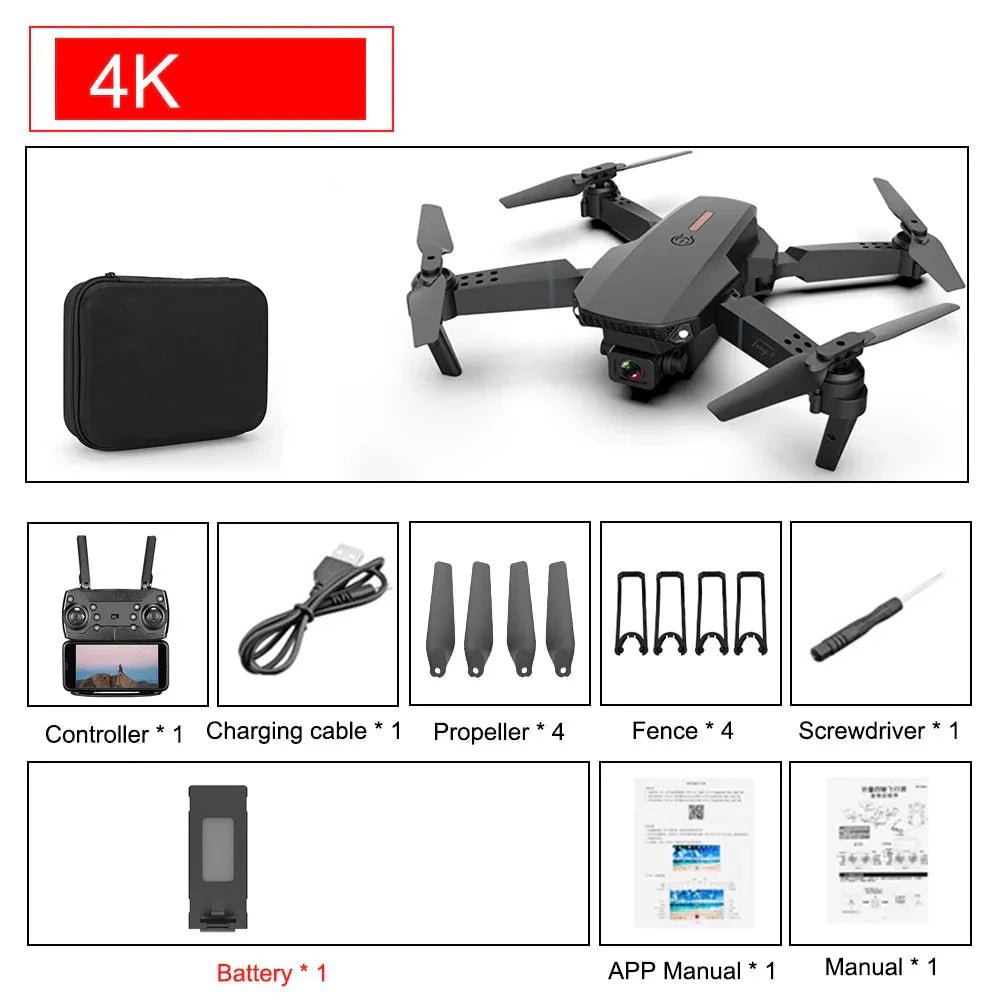 E88 Pro Foldable Quadcopter Drone - WIFI FPV, HD 4K Camera, Altitude Hold - UniHaven, USA